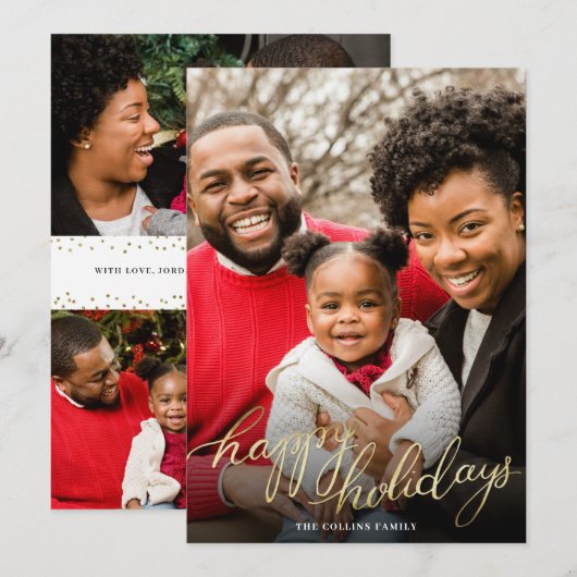 Prettige Feestdagen Goud Eenvoudige Foto Vakantiek Feestdagenkaart (Voorkant / Achterkant)