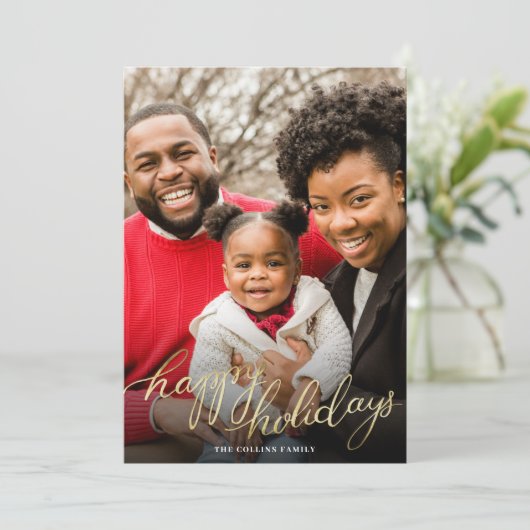 Prettige Feestdagen Goud Eenvoudige Foto Vakantiek Feestdagenkaart (Staand voorkant)