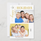 prettige feestdagen Goud en wit 2 Foto's Holiday C Feestdagenkaart (Voorkant)