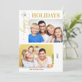 prettige feestdagen Goud en wit 2 Foto's Holiday C Feestdagenkaart (Staand voorkant)