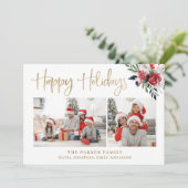 prettige feestdagen | Goud met twee foto's en bloe Feestdagenkaart (Staand voorkant)