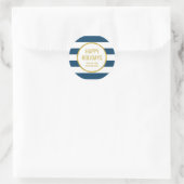 Prettige feestdagen Goud Navy Blue Stripes Ronde Sticker (Tas)