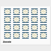 Prettige feestdagen Goud Navy Blue Stripes Vierkante Sticker (Vel)