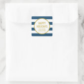 Prettige feestdagen Goud Navy Blue Stripes Vierkante Sticker (Tas)
