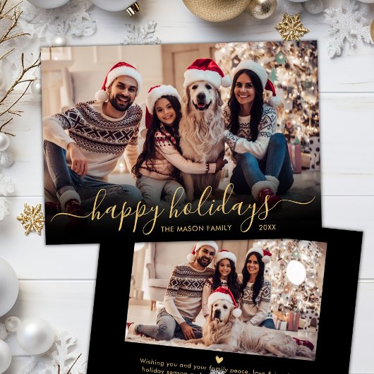 Prettige feestdagen Goud Script 2 Foto Kerstmis Feestdagenkaart