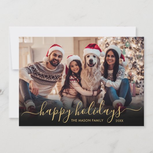 Prettige feestdagen Goud Script 2 Foto Kerstmis Feestdagenkaart (Voorkant)