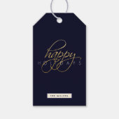 Prettige feestdagen Goud Script Kerst Cadeaulabel (Voorkant)