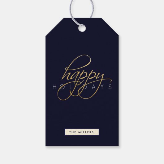 Prettige feestdagen Goud Script Kerst Cadeaulabel (Voorkant)