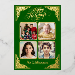 Prettige feestdagen Goud, vier afbeeldingen, groen