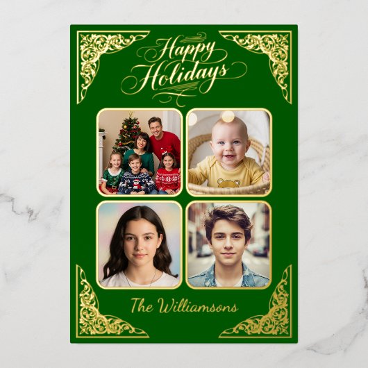 Prettige feestdagen Goud, vier afbeeldingen, groen (Voorkant)