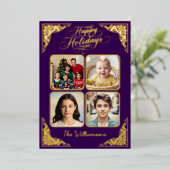 Prettige feestdagen Goud, vier afbeeldingen, paars (Staand Voorkant)