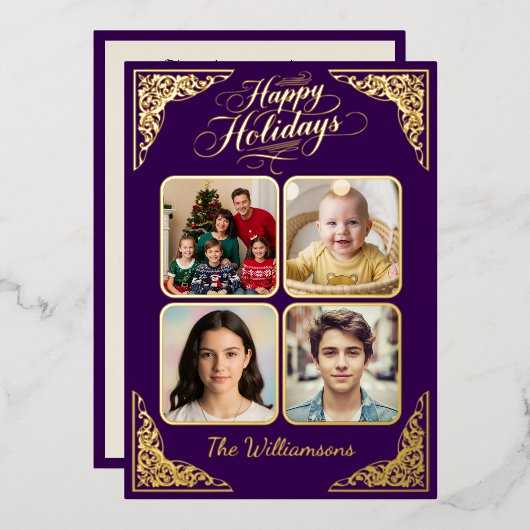 Prettige feestdagen Goud, vier afbeeldingen, paars (Voorkant / Achterkant)