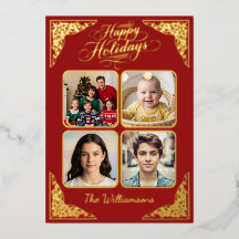 Prettige feestdagen Goud, vier afbeeldingen, rood,