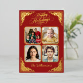 Prettige feestdagen Goud, vier afbeeldingen, rood, (Staand Voorkant)