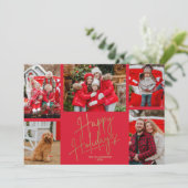 Prettige feestdagen Goud vijf foto's rood Feestdagenkaart (Staand voorkant)