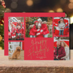 Prettige feestdagen Goud vijf foto's rood Feestdagenkaart<br><div class="desc">Prettige feestdagen Op kerstvakantiekaarten met meerdere foto's staan uw namen en de woorden. Upload je favoriete familiefoto's en voeg je gezinsaanpassing toe aan de achterkant. DIRECT DOWNLOADEN en/of PRINTED! Selecteer High Definition voor de beste fotokwaliteit.</div>