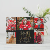 Prettige feestdagen Goud vijf foto's zwart Feestdagenkaart (Staand voorkant)