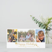 Prettige feestdagen Goud & Wit 3 Fotocollage Feestdagenkaart (Staand voorkant)