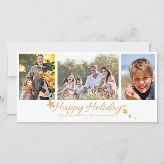 Prettige feestdagen Goud & Wit 3 Fotocollage Feestdagenkaart (Voorkant)