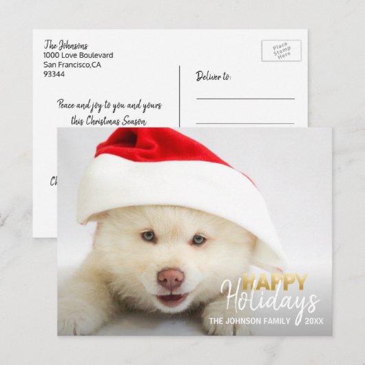 Prettige feestdagen Goud Wit hond Puppy | FOTO (Voorkant / Achterkant)