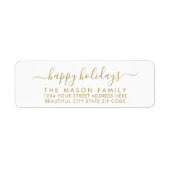 Prettige feestdagen goud wit script retouradres etiket (Voorkant)