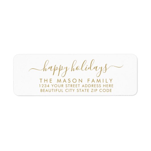Prettige feestdagen goud wit script retouradres etiket (Voorkant)
