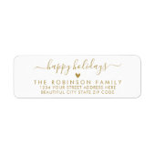 Prettige feestdagen goud wit script retouradres etiket (Voorkant)