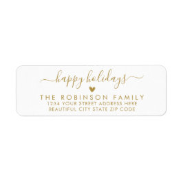 Prettige feestdagen goud wit script retouradres etiket