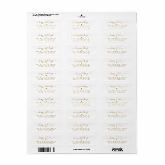Prettige feestdagen goud wit script retouradres etiket (Full Sheet)
