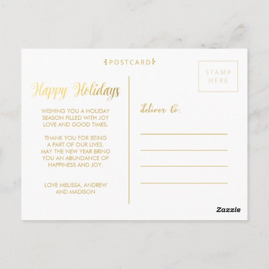 Prettige feestdagen Goud Xmas Script Photo Briefka Briefkaart (Achterkant)