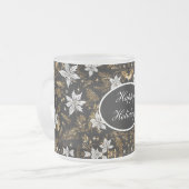 Prettige feestdagen Goud, zwart en wit Poinsettia Matglas Koffiemok (Voorkant links)