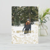 Prettige feestdagen Gouden bloemenbladeren rustiek Feestdagenkaart (Staand voorkant)