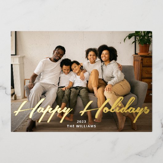 Prettige feestdagen Gouden Borstel Script Foto Ech (Voorkant)