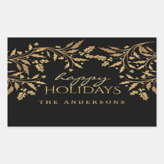 Prettige feestdagen Gouden Faux Folie Holly Branch Rechthoekige Sticker