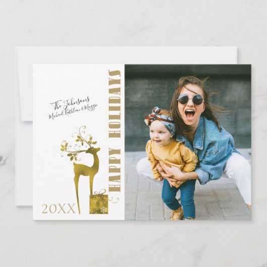 Prettige feestdagen Gouden folie rendier enkele fo Feestdagenkaart (Voorkant)