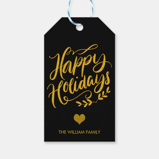Prettige feestdagen Gouden Glitter en Zwart Cadeaulabel (Voorkant)