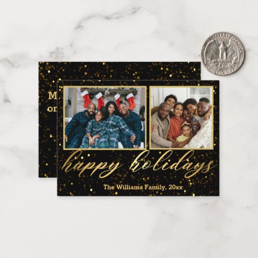 prettige feestdagen gouden handschrift 2 fotocolla notitiekaartje (Voorkant / Achterkant in situ)