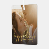 prettige feestdagen gouden handschrift trouwdag fo metalen ornament (Voorkant links)