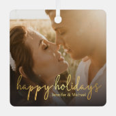 prettige feestdagen gouden handschrift trouwdag fo metalen ornament (Voorkant)