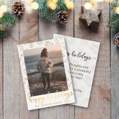 prettige feestdagen, gouden handschriftenfoto notitiekaartje