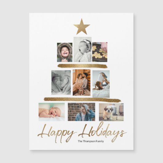 Prettige feestdagen Gouden Kerstboom Fotocollage (Voorkant)