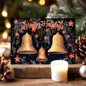 Prettige feestdagen gouden klokken en bloemen