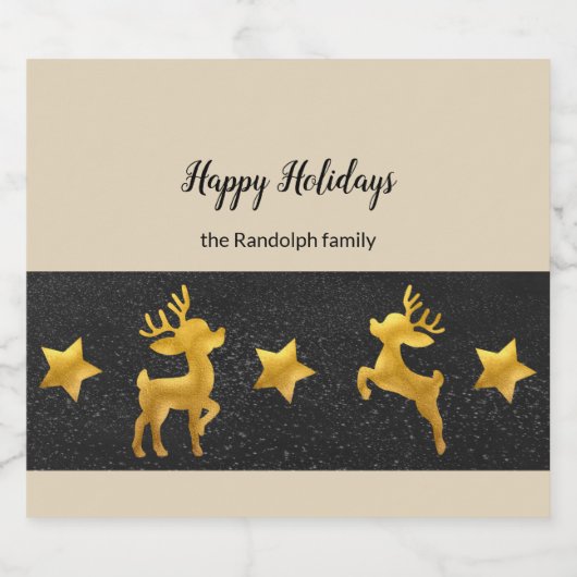 Prettige feestdagen Gouden rendierviering Likeurfles Etiket (Enkel label)