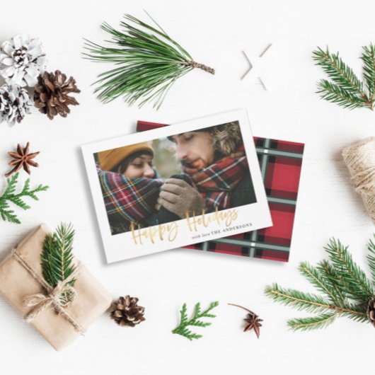 prettige feestdagen gouden schrift rode tartan ker feestdagenkaart