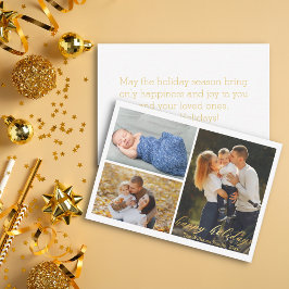 prettige feestdagen gouden script 3 foto collage notitiekaartje