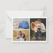 prettige feestdagen gouden script 3 foto's collage notitiekaartje (Voorkant)