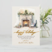 Prettige feestdagen Gouden Script open haard niet Feestdagenkaart (Staand voorkant)