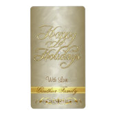 Prettige feestdagen Gouden Scroll Etiket (Voorkant)