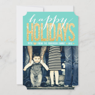 Prettige feestdagen Gouden Turquoise Foto Flat Kaa Feestdagenkaart
