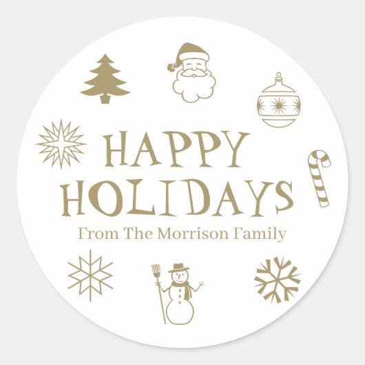 prettige feestdagen gouden witte cadeaubon ronde sticker (Voorkant)